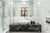 Bathroom walled in large marble-look porcelain slabs