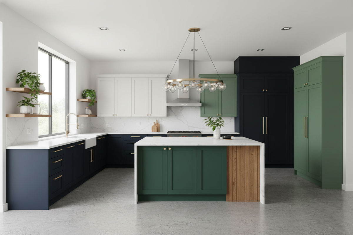 A finished kitchen in shaker cabinets