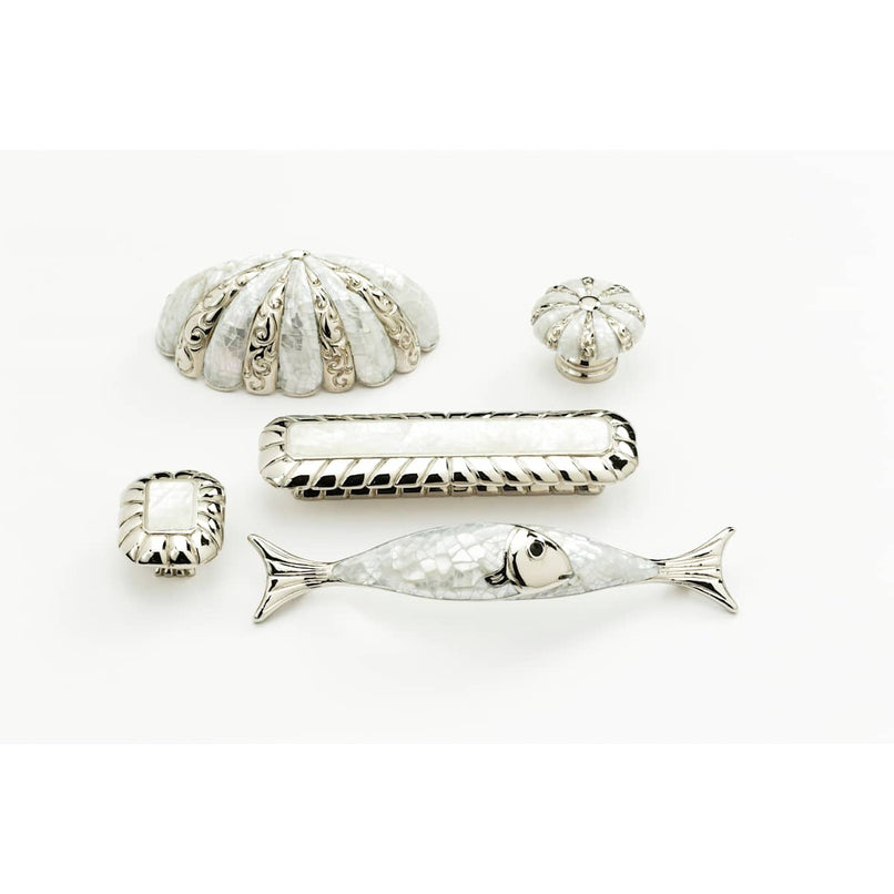 Solid Brass 4-1/2" Center to Center Designer Coastal Fish Cabinet Handle with Shell Inlays - image 2