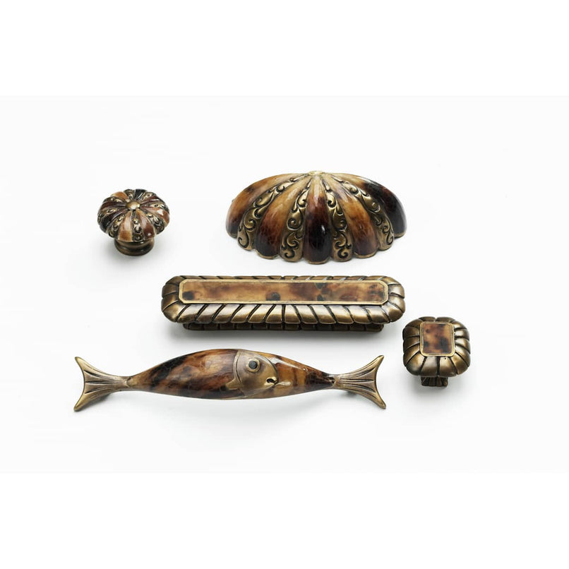 Solid Brass 4-1/2" Center to Center Designer Coastal Fish Cabinet Handle with Shell Inlays - image 3