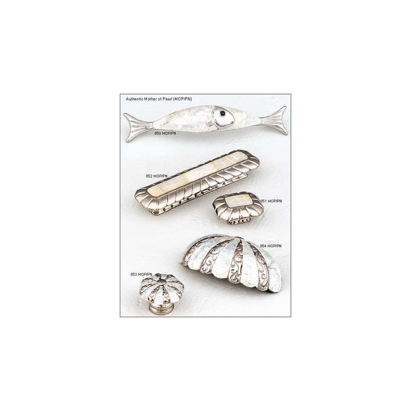 Solid Brass 4-1/2" Center to Center Designer Coastal Fish Cabinet Handle with Shell Inlays - image 6