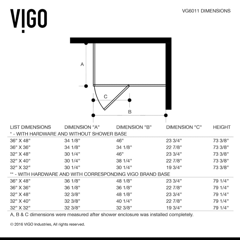 Monteray 73" High x 34" Wide x 34" Deep Hinged Frameless Shower Enclosure with Clear Glass - image 12