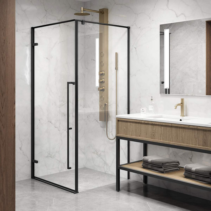 Meridian 76" High x 34" Wide x 34" Deep Hinged Framed Shower Enclosure with Clear Glass - image 5