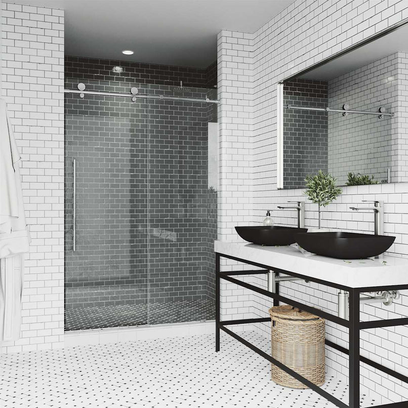 Elan E-Class 76" High x 56" Wide Sliding Frameless Shower Door with Clear Glass - image 31