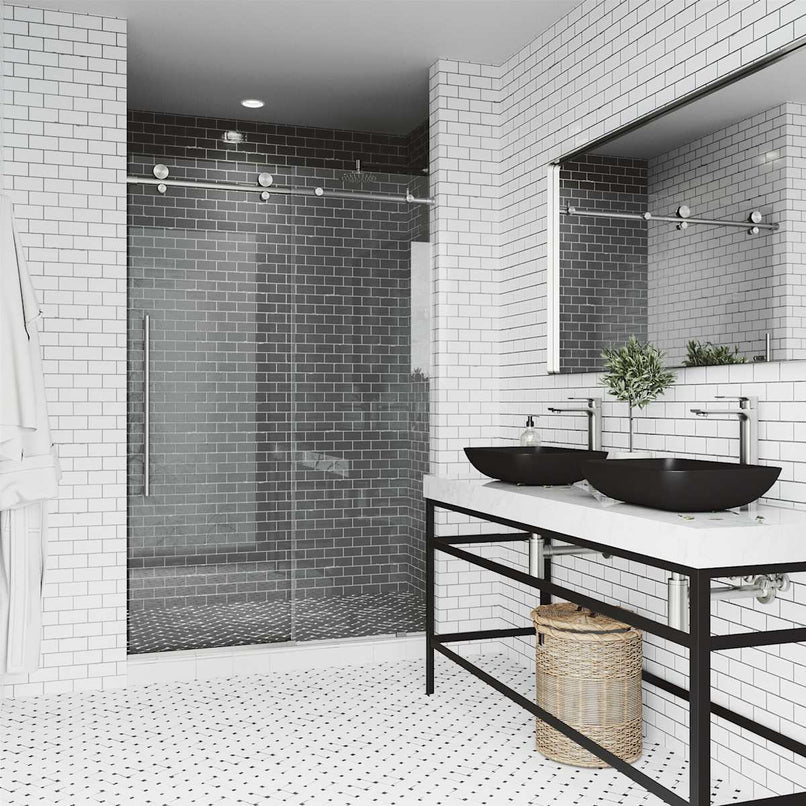 Elan E-Class 76" High x 64" Wide Sliding Frameless Shower Door with Clear Glass - image 7