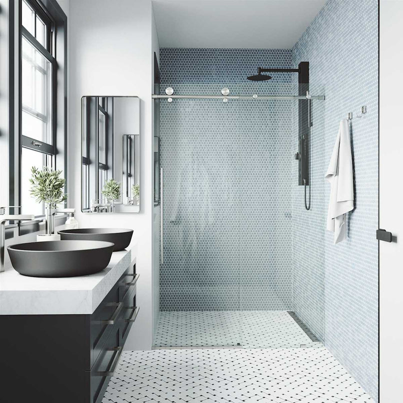 Elan E-Class 76" High x 64" Wide Sliding Frameless Shower Door with Clear Glass - image 9