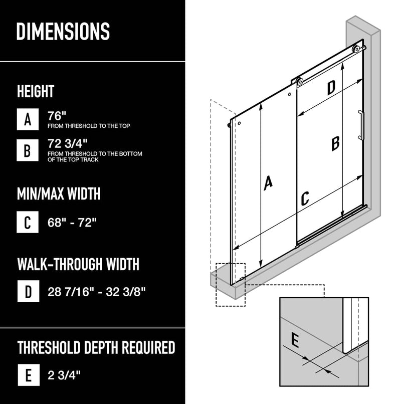 Elan 76" High x 72" Wide Sliding Frameless Shower Door with Clear Glass - image 3