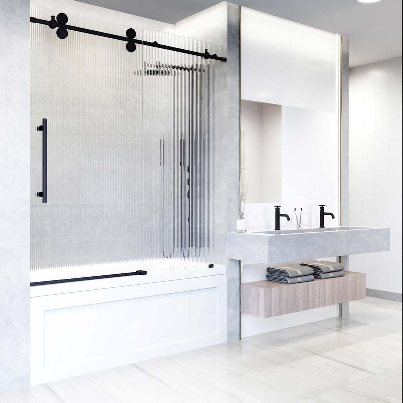 Elan 66" High x 60" Wide Sliding Frameless Tub Door with Patterned Glass - image 4