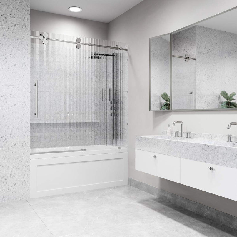 Elan 66" High x 60" Wide Sliding Frameless Tub Door with Patterned Glass - image 17