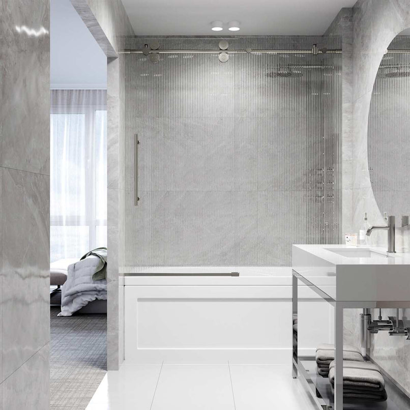 Elan 66" High x 60" Wide Sliding Frameless Tub Door with Patterned Glass - image 18