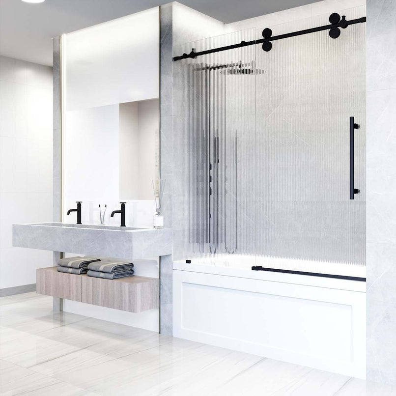 Elan 66" High x 60" Wide Sliding Frameless Tub Door with Patterned Glass - image 4