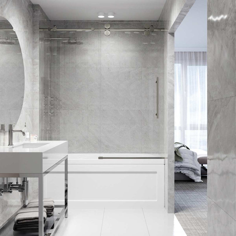 Elan 66" High x 60" Wide Sliding Frameless Tub Door with Patterned Glass - image 18