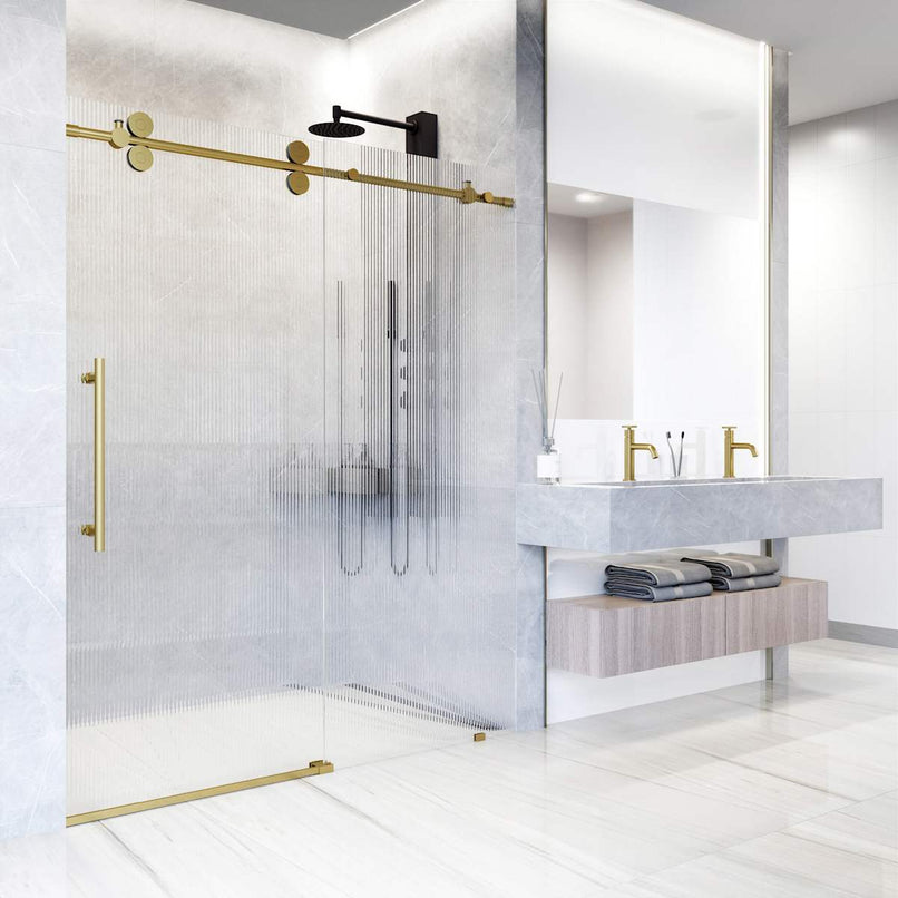 Elan 74" High x 60" Wide Sliding Frameless Shower Door with Patterned Glass - image 4