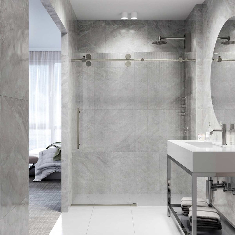 Elan 74" High x 60" Wide Sliding Frameless Shower Door with Patterned Glass - image 18