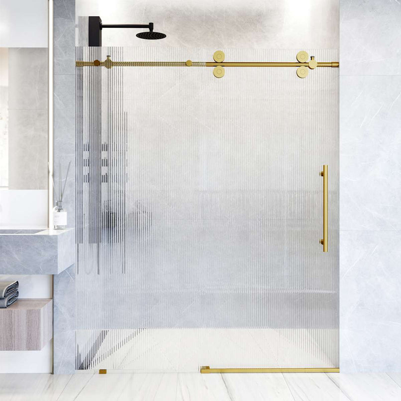 Elan 74" High x 60" Wide Sliding Frameless Shower Door with Patterned Glass - image 2