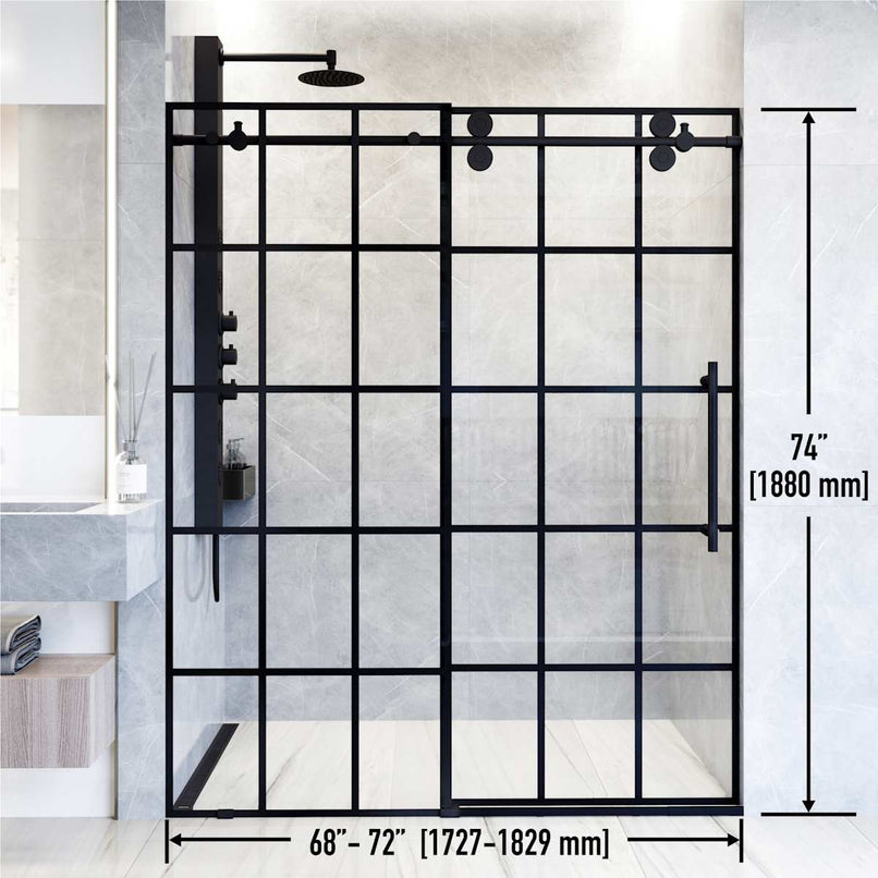 Elan 68" to 72" W x 74" H Sliding Frameless Shower Door with 3/8" Clear Grid Glass - image 4