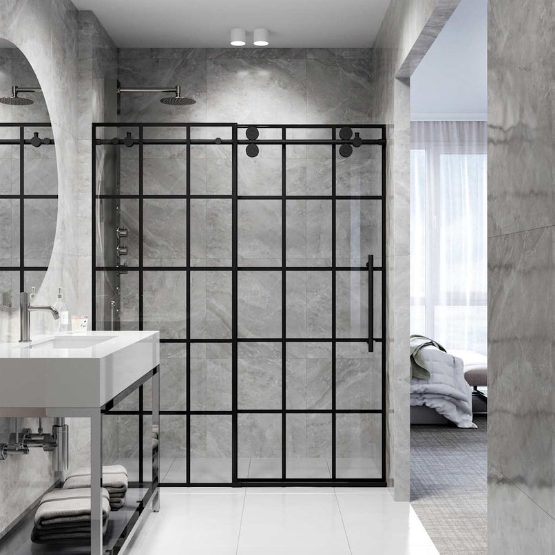 Elan 68" to 72" W x 74" H Sliding Frameless Shower Door with 3/8" Clear Grid Glass - image 7