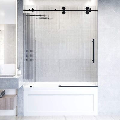 Elan 66" High x 60" Wide Sliding Frameless Tub Door with Patterned Glass - image 1