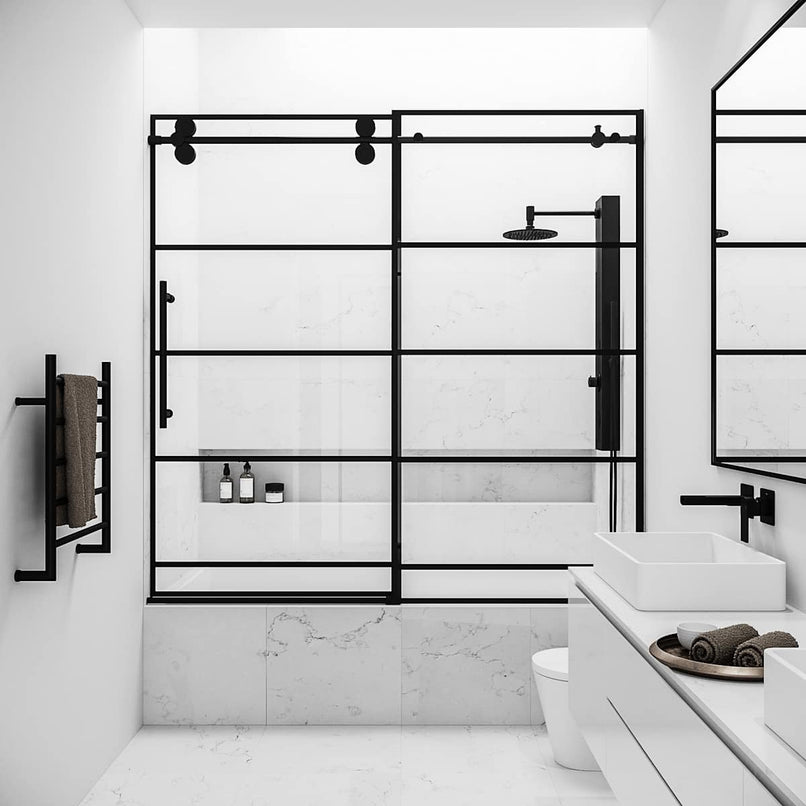 Elan 66" High x 60" Wide Sliding Frameless Tub Door with Clear Glass - image 1