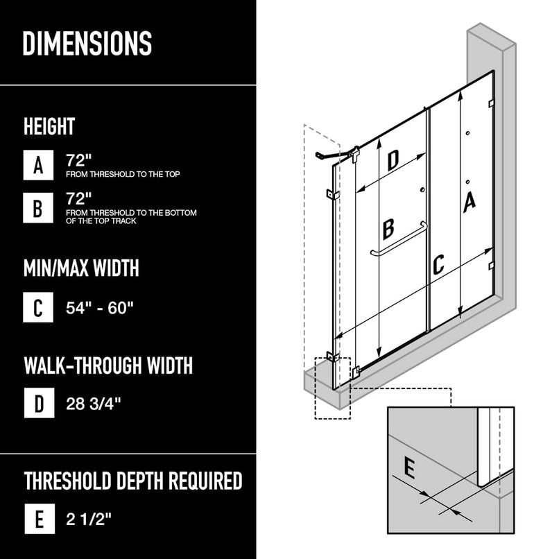 Piroutte 72" High x 60" Wide Pivot Frameless Shower Door with Clear Glass - image 3