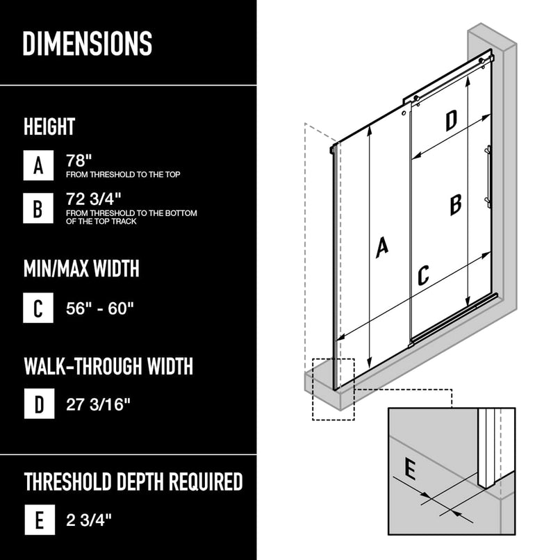 Luca 79" High x 60" Wide Sliding Frameless Shower Door with Clear Glass - image 4
