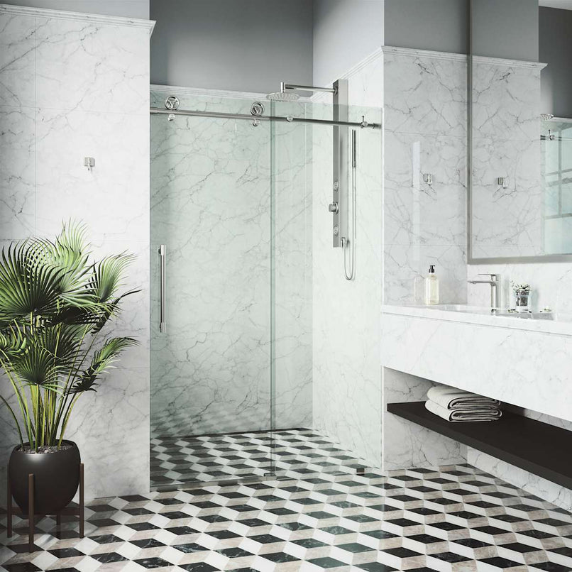 Elan Cass 76" High x 60" Wide Sliding Frameless Shower Door with Clear Glass - image 18