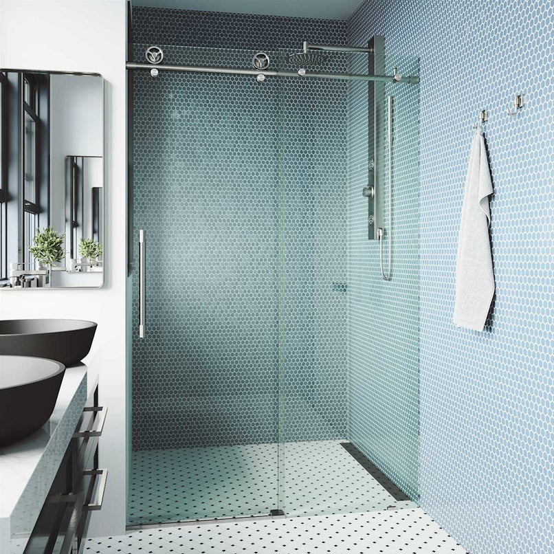 Elan Cass 76" High x 64" Wide Sliding Frameless Shower Door with Clear Glass - image 14