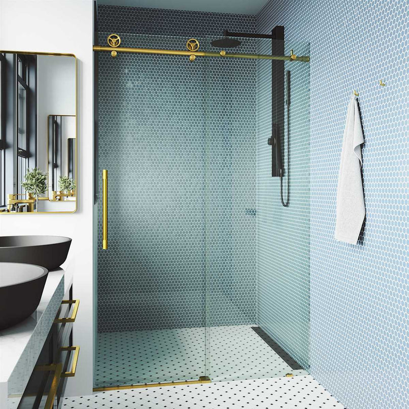 Elan Cass 76" High x 64" Wide Sliding Frameless Shower Door with Clear Glass - image 16
