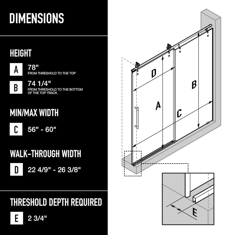 Hamilton 78" High x 60" Wide Sliding Frameless Shower Door with Clear Glass - image 3