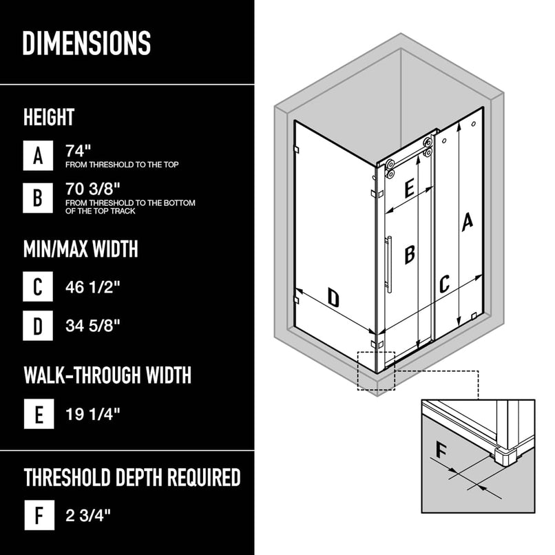Winslow 80" High x 48" Wide x 36" Deep Sliding Frameless Shower Enclosure with Clear Glass - image 3