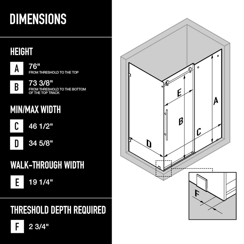 Elan E-Class 82" High x 48" Wide x 36" Deep Hinged Frameless Shower Enclosure with Clear Glass - image 3