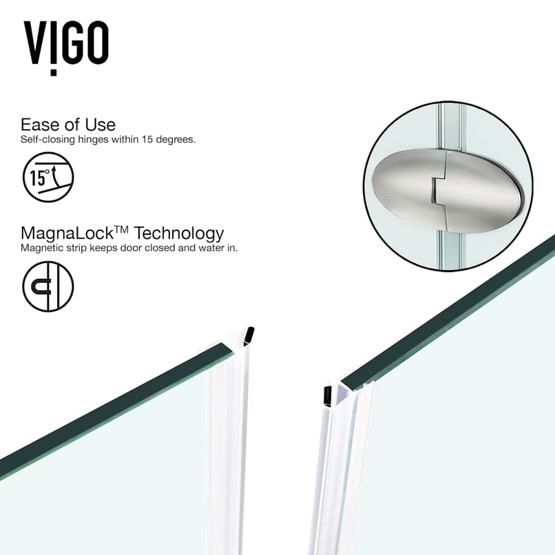 Verona 73" High x 38" Wide x 38" Deep Hinged Frameless Shower Enclosure with Clear Glass - image 11