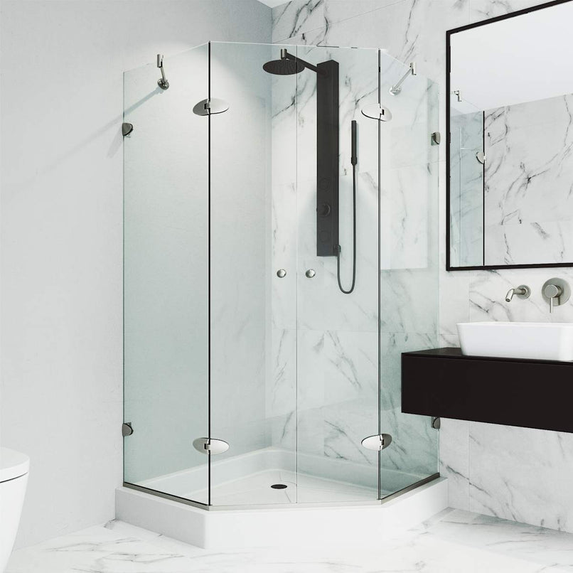 Gemini 79" High x 48" Wide x 48" Deep Hinged Frameless Shower Enclosure with Clear Glass - image 2