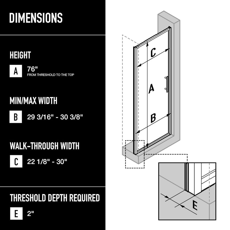 Astoria 76" High x 30" Wide Pivot Framed Shower Door with Clear Glass - image 3