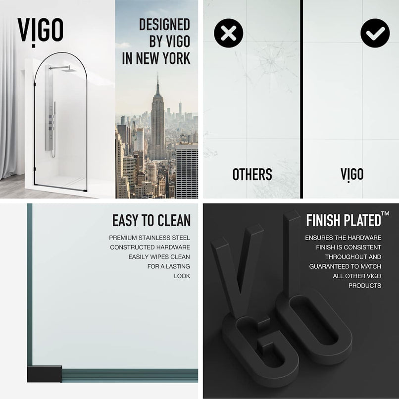 Arden 78" High x 34" Wide Hinged Frameless Shower Door with Clear Glass - image 6