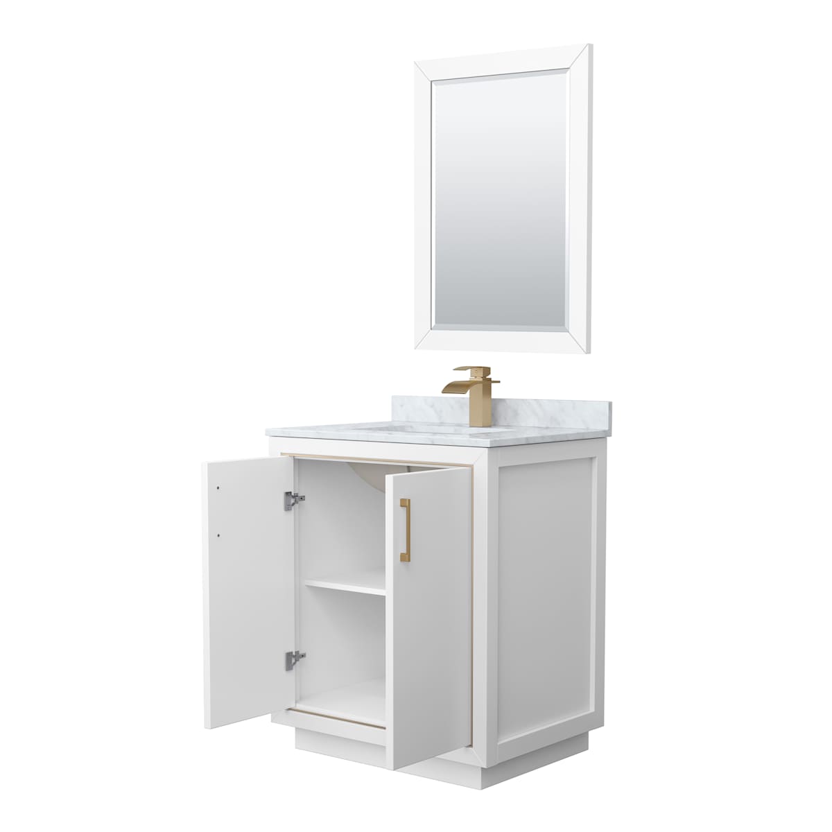 Icon 30" Free Standing Single Basin Vanity Set with Cabinet, Marble Vanity Top, and Framed Mirror