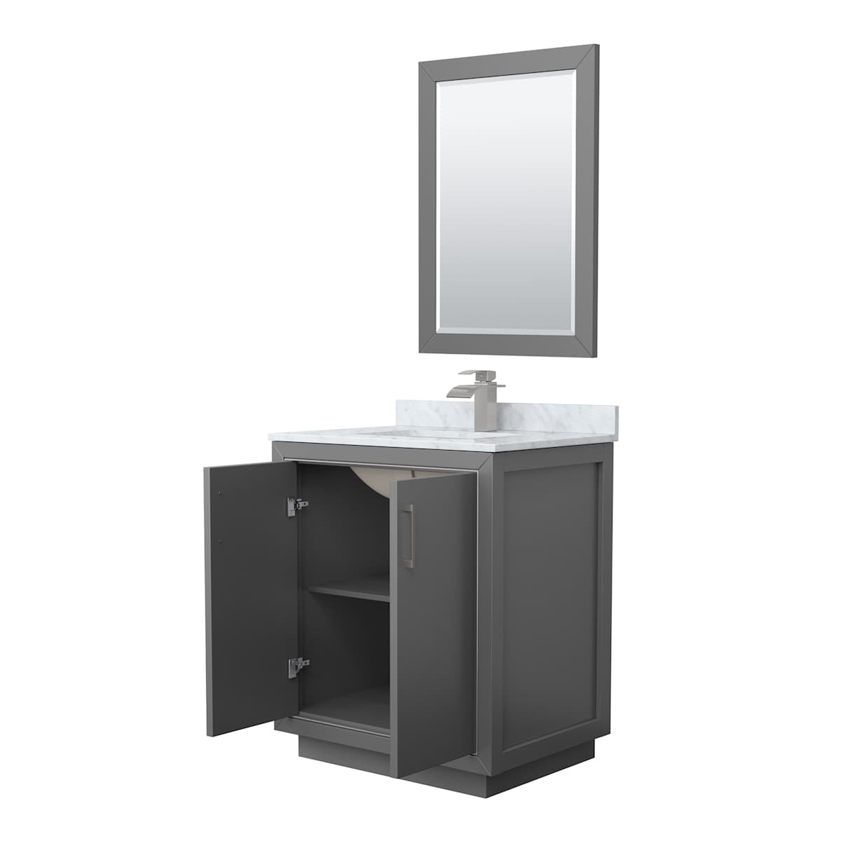 Icon 30" Free Standing Single Basin Vanity Set with Cabinet, Marble Vanity Top, and Framed Mirror