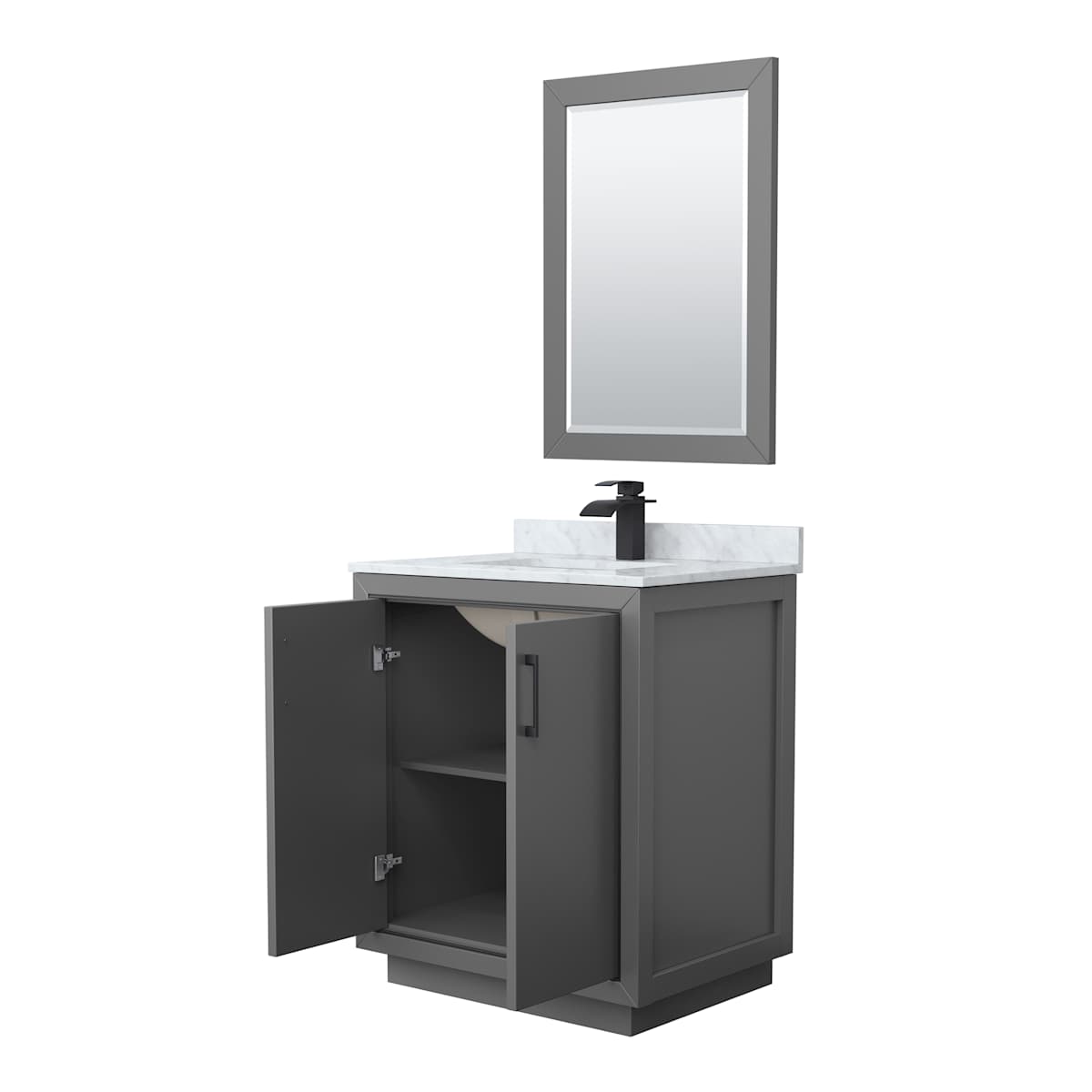 Icon 30" Free Standing Single Basin Vanity Set with Cabinet, Marble Vanity Top, and Framed Mirror