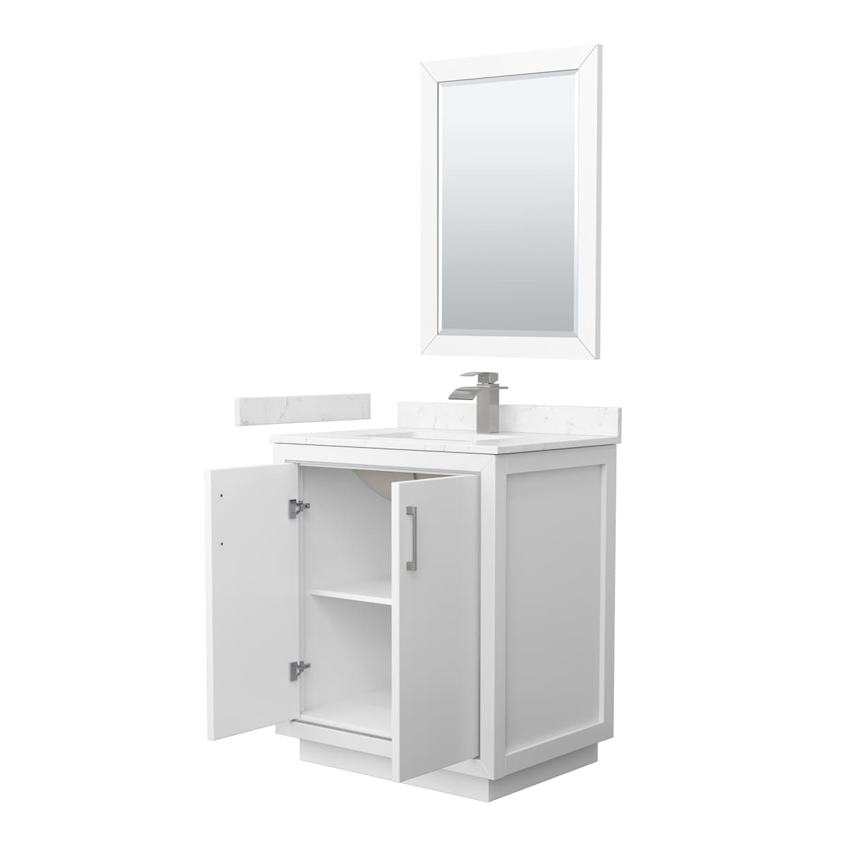 Icon 30" Free Standing Single Basin Vanity Set with Cabinet, Cultured Marble Vanity Top, and Framed Mirror