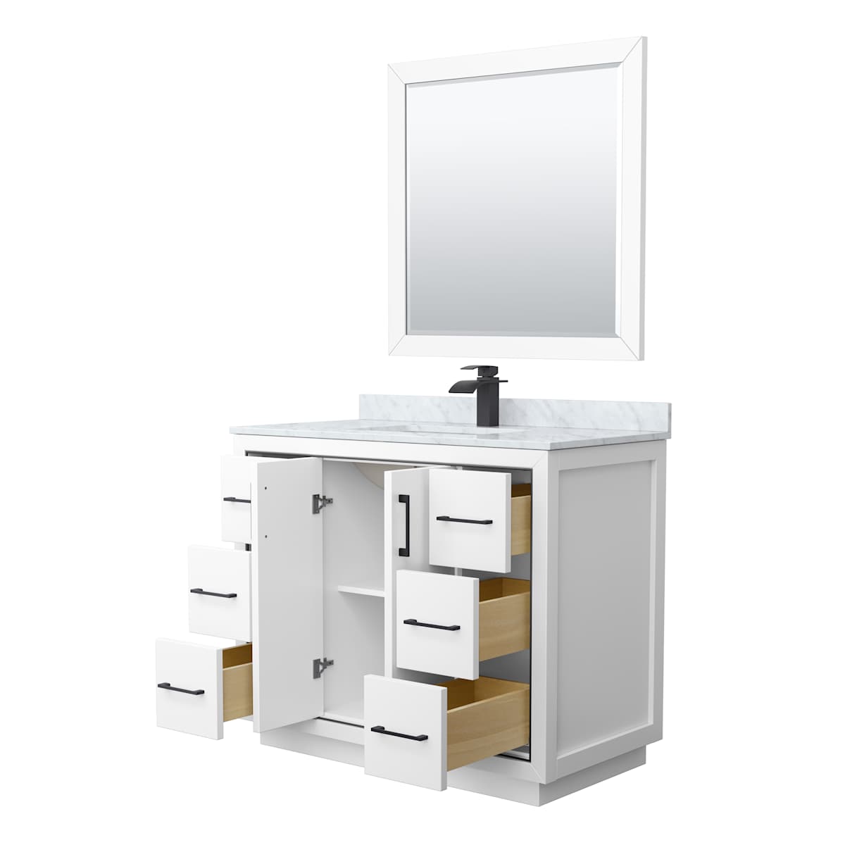 Icon 42" Free Standing Single Basin Vanity Set with Cabinet, Marble Vanity Top, and Framed Mirror