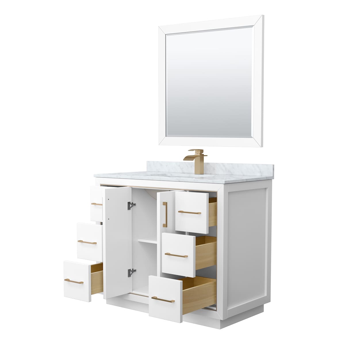Icon 42" Free Standing Single Basin Vanity Set with Cabinet, Marble Vanity Top, and Framed Mirror