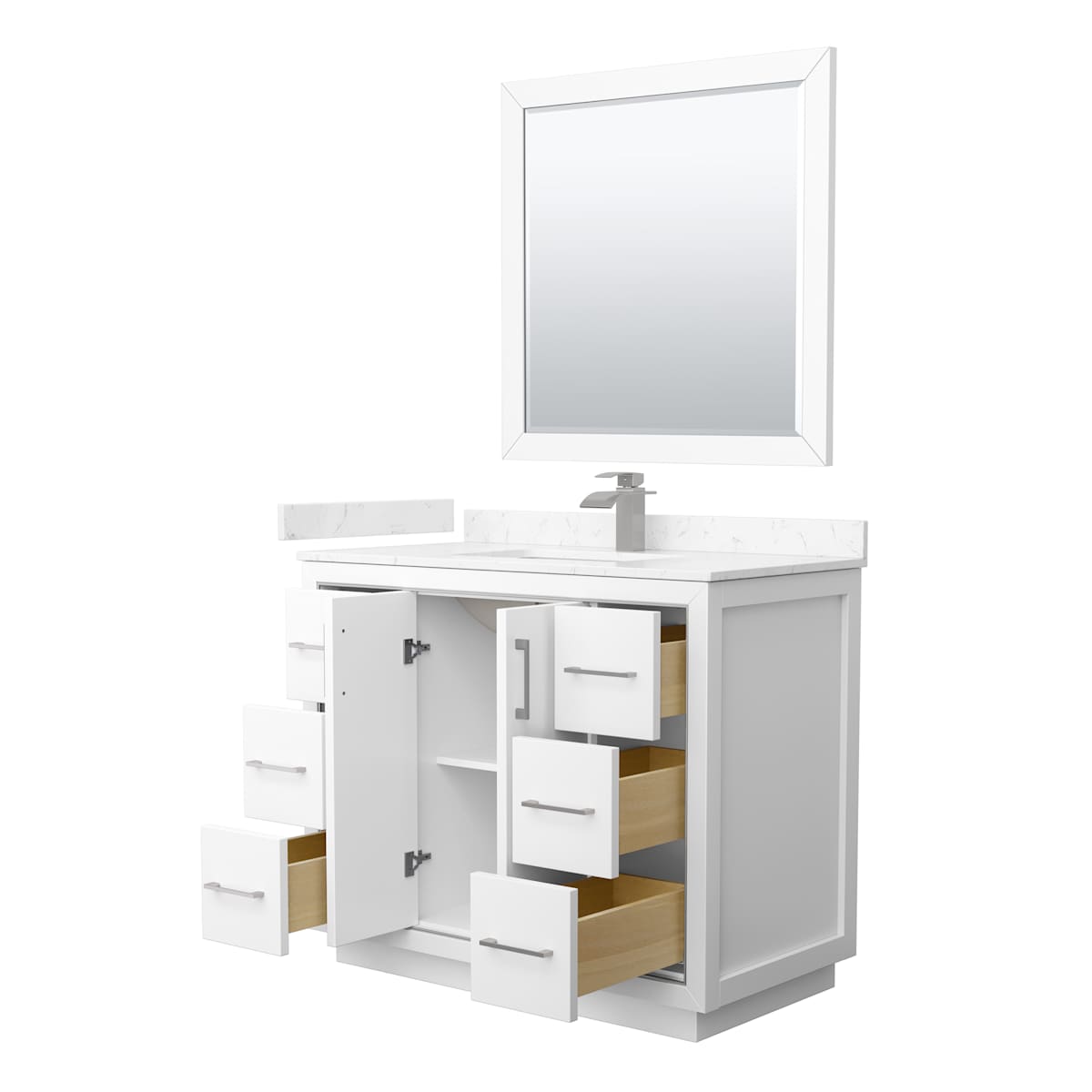 Icon 42" Free Standing Single Basin Vanity Set with Cabinet, Cultured Marble Vanity Top, and Framed Mirror