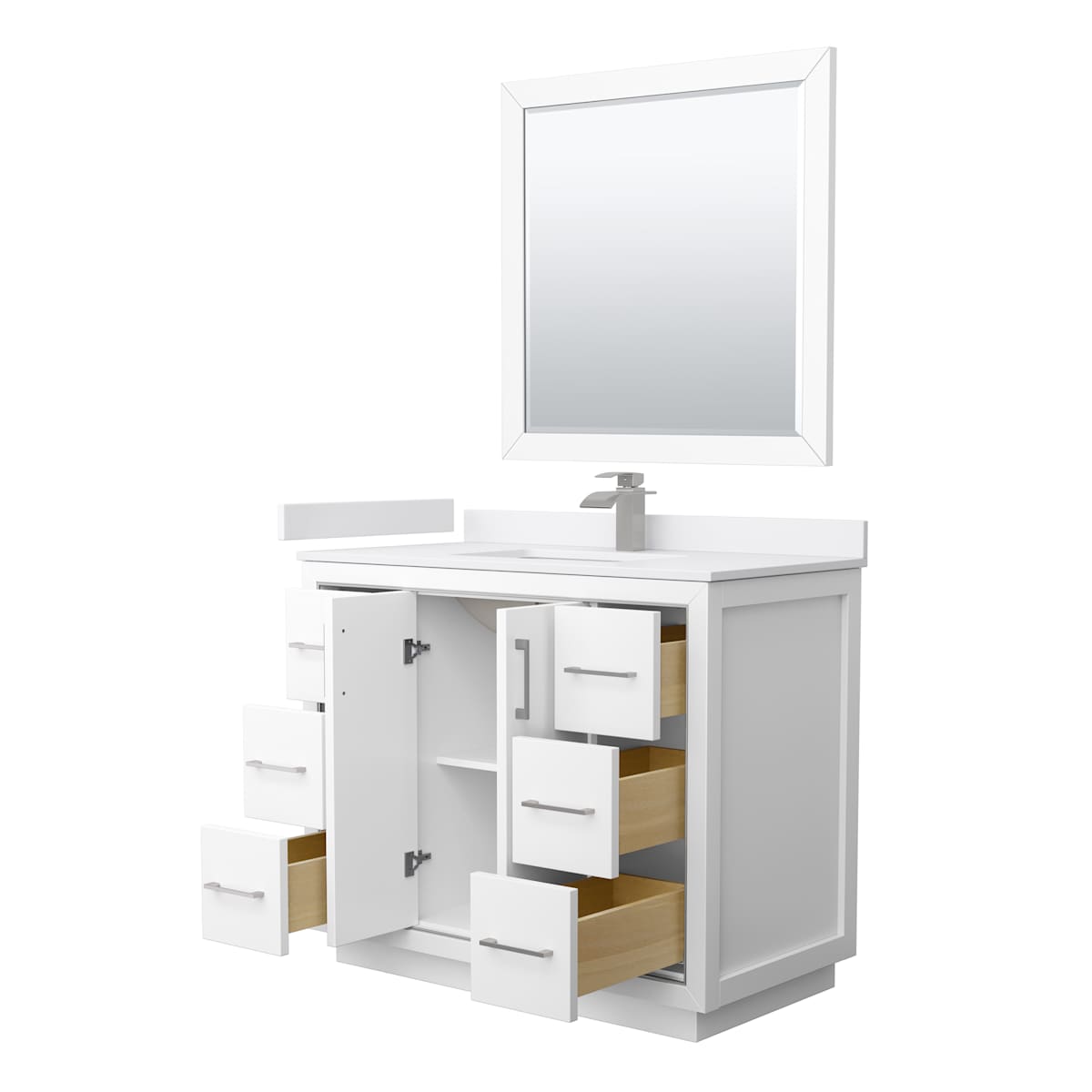 Icon 42" Free Standing Single Basin Vanity Set with Cabinet, Cultured Marble Vanity Top, and Framed Mirror