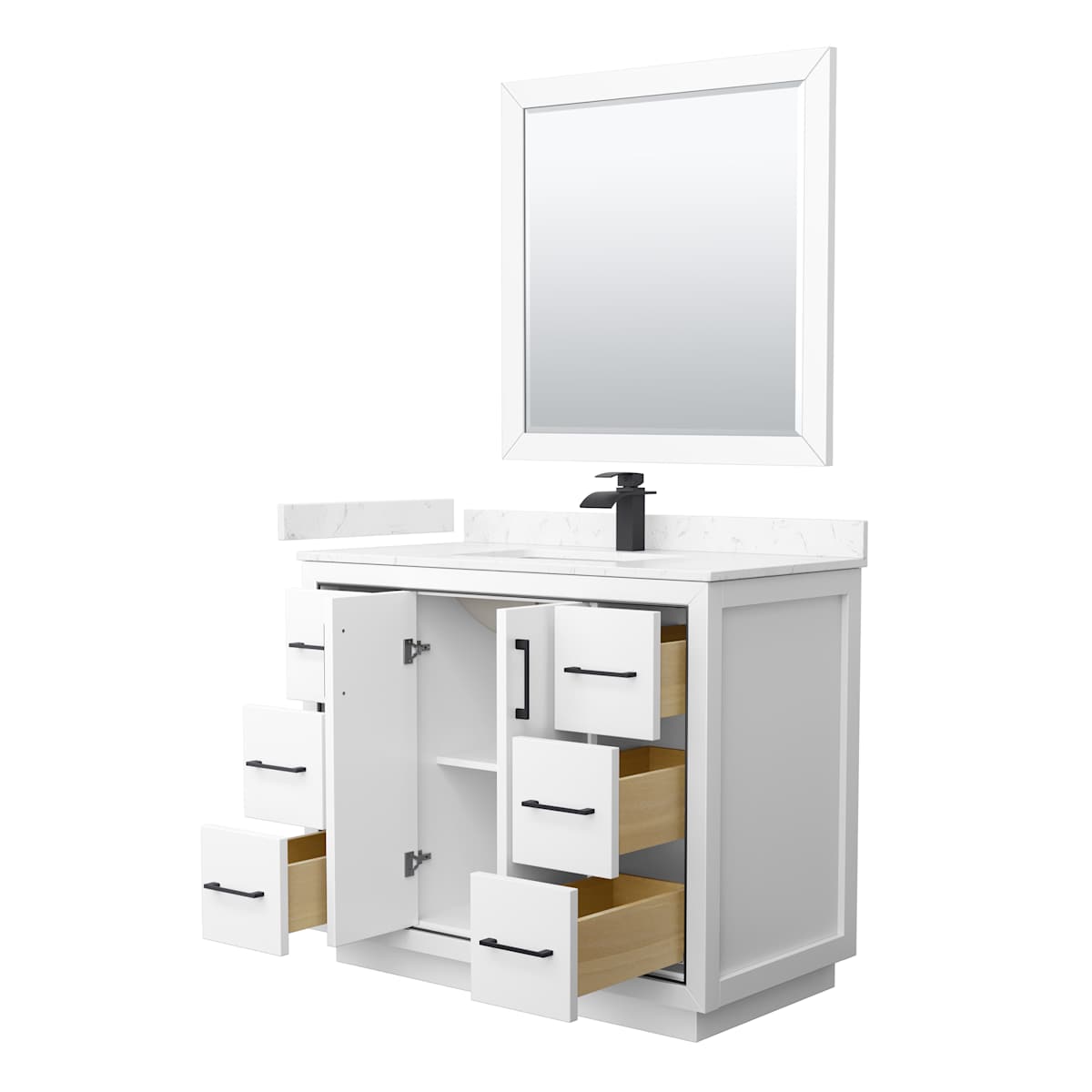 Icon 42" Free Standing Single Basin Vanity Set with Cabinet, Cultured Marble Vanity Top, and Framed Mirror