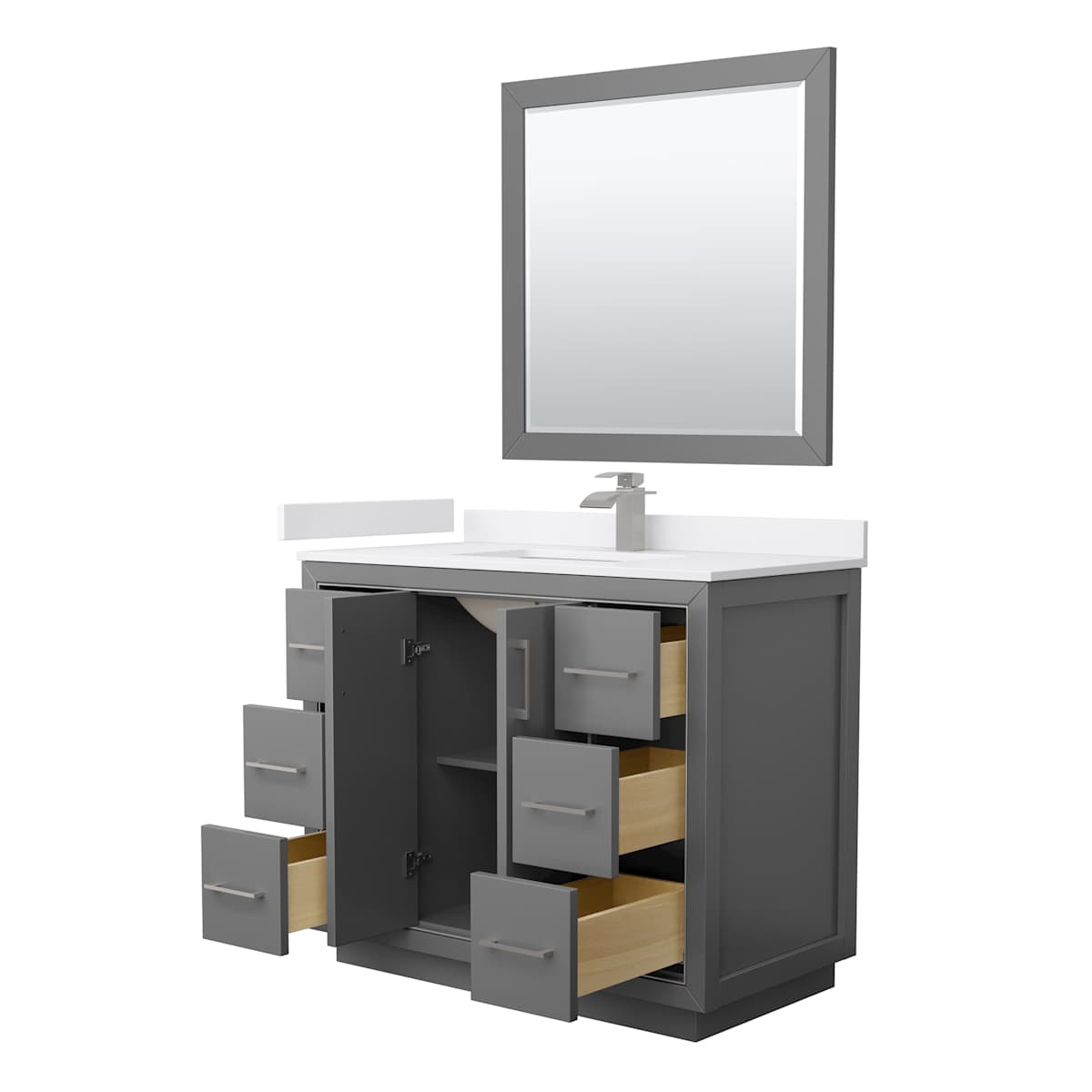 Icon 42" Free Standing Single Basin Vanity Set with Cabinet, Cultured Marble Vanity Top, and Framed Mirror - image 16