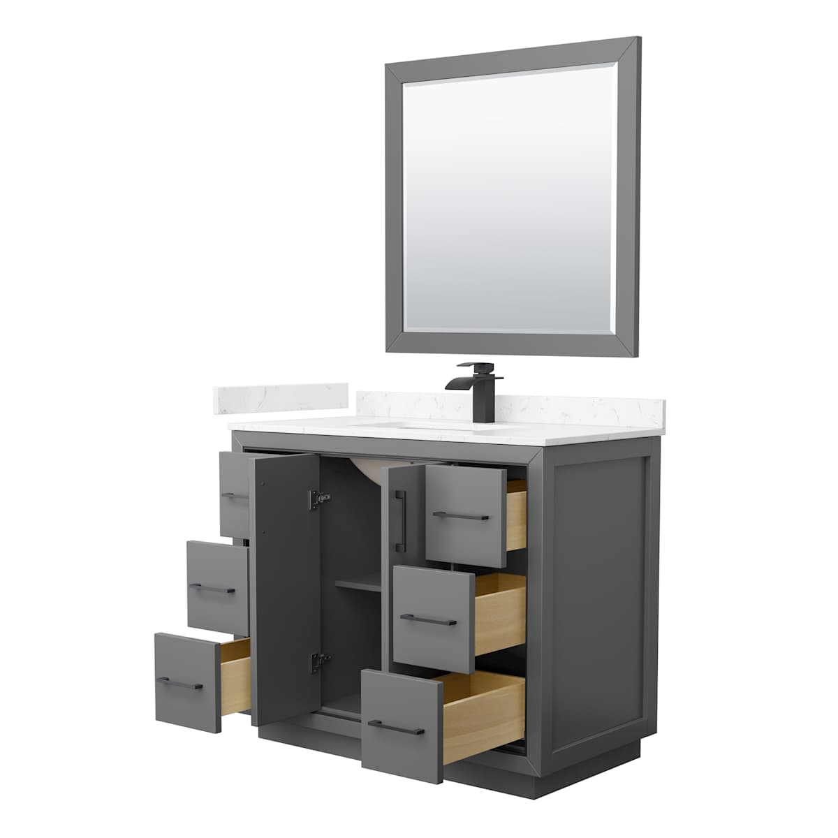 Icon 42" Free Standing Single Basin Vanity Set with Cabinet, Cultured Marble Vanity Top, and Framed Mirror - image 17