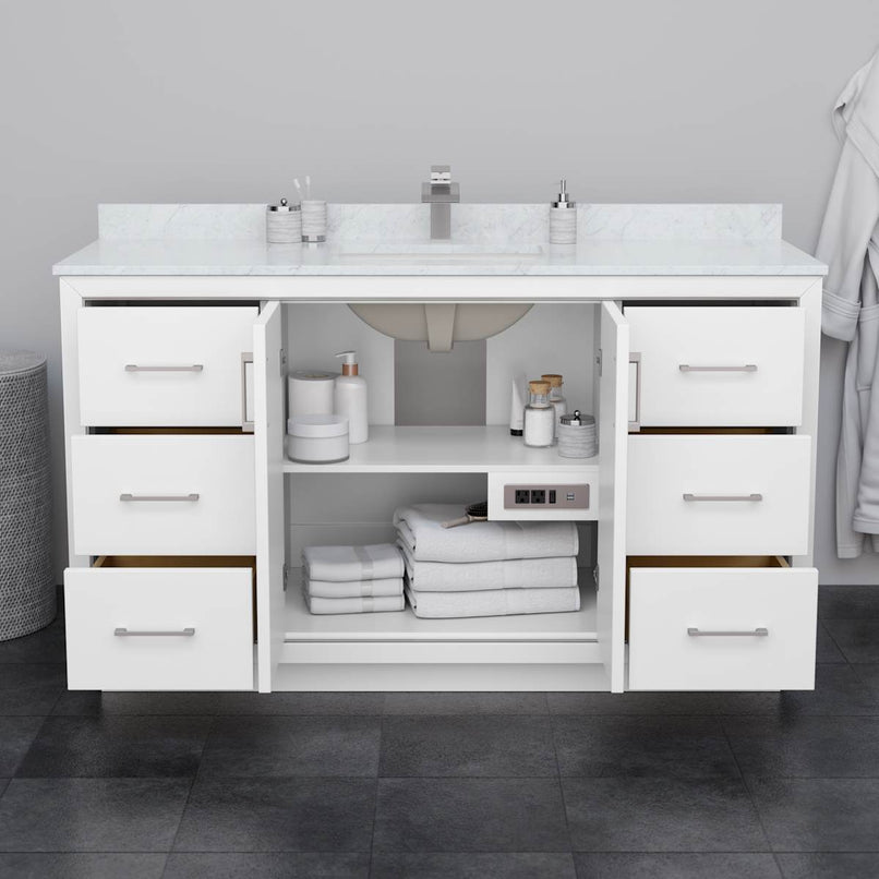 Icon 60" Free Standing Single Basin Vanity Set with Cabinet, Marble Vanity Top, and Framed Mirror - image 3