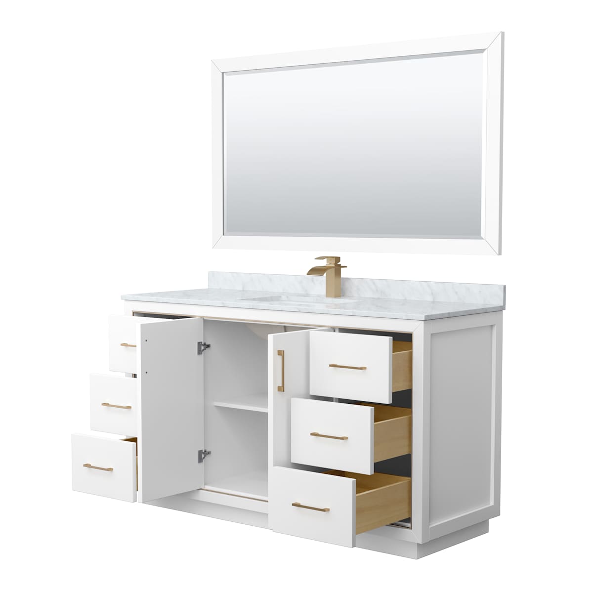 Icon 60" Free Standing Single Basin Vanity Set with Cabinet, Marble Vanity Top, and Framed Mirror