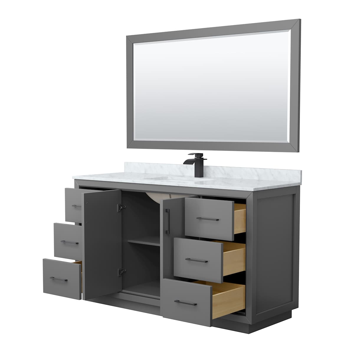Icon 60" Free Standing Single Basin Vanity Set with Cabinet, Marble Vanity Top, and Framed Mirror - image 13
