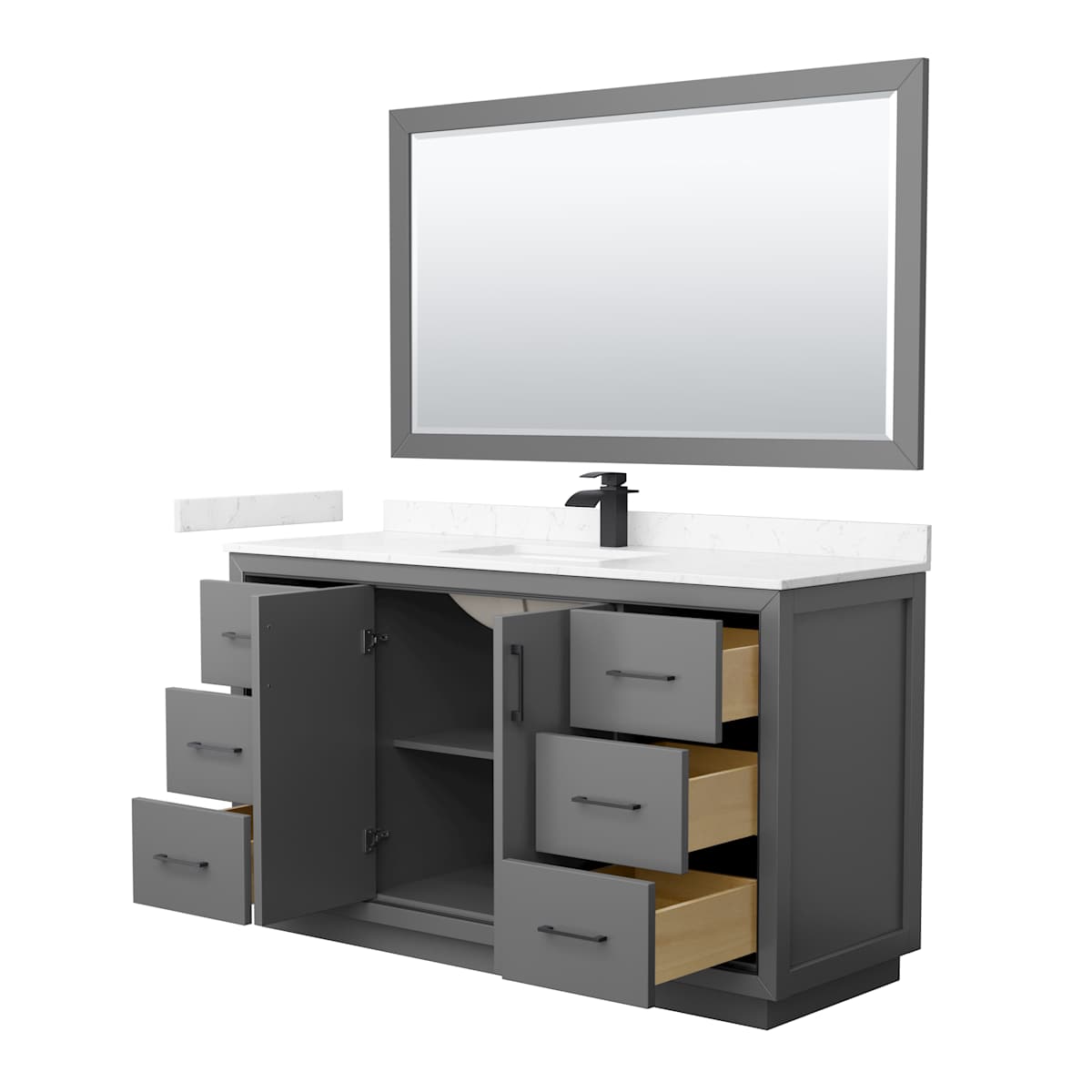 Icon 60" Free Standing Single Basin Vanity Set with Cabinet, Cultured Marble Vanity Top, and Framed Mirror - image 16